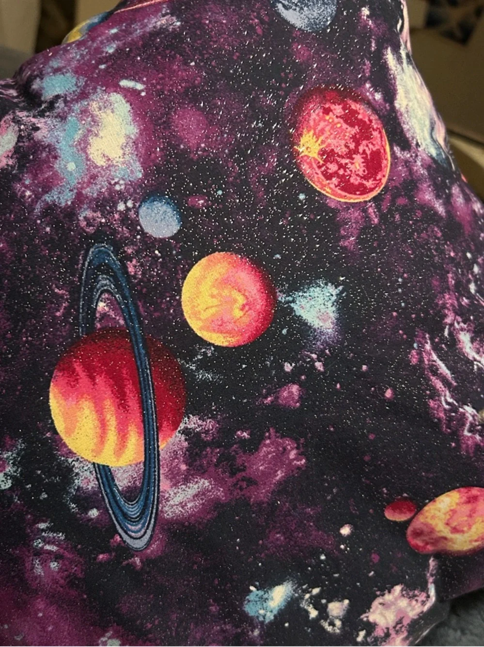 Cosmic Print Decorative Pillow - Purple with Yellow & Red Planets